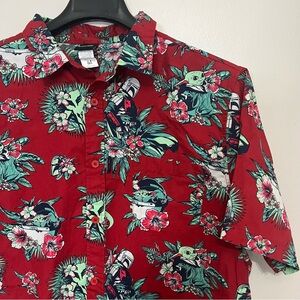 🌺 Star Wars Hawaiian Shirt – Grogu Baby Yoda Mando Print Red Button Up